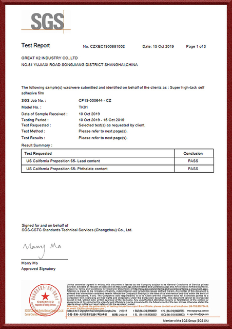 TK01 CA PROP65 PAR SGS
